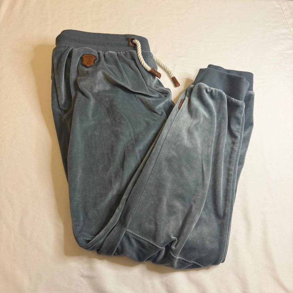 Naketano Brave New Word Blue Gray Velour Jogger Sweatpants XL Lounge